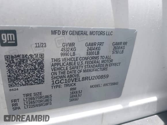 2024 Chevrolet Silverado EV Work Truck с VIN 1GC10VEL8RU200859, выставлен на аукционе IAAI как лот 42334999 с пробегом 22 070 миль миль и . История ставок и продаж доступна на DreamBid. Изображение 9.