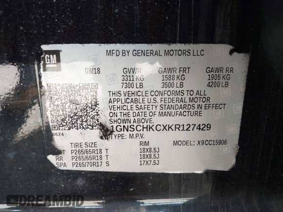 2019 Chevrolet Suburban LT z VIN 1GNSCHKCXKR127429, wystawiony jako IAAI lot #43013423 z przebiegiem 112 893 mil mil oraz . Historia ofert i sprzedaży dostępna na DreamBid. Obrazek 8.