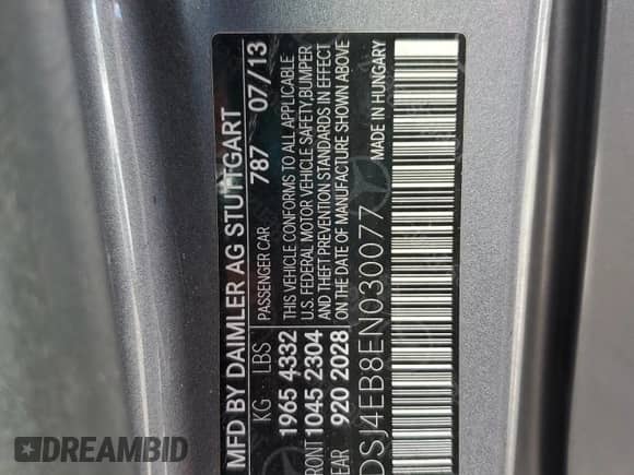 2014 Mercedes-Benz CLA 250 с VIN WDDSJ4EB8EN030077, выставлен на аукционе Copart как лот 81526545 с пробегом 158 875 миль миль и Чистый • Clean title. История ставок и продаж доступна на DreamBid. Изображение 12.