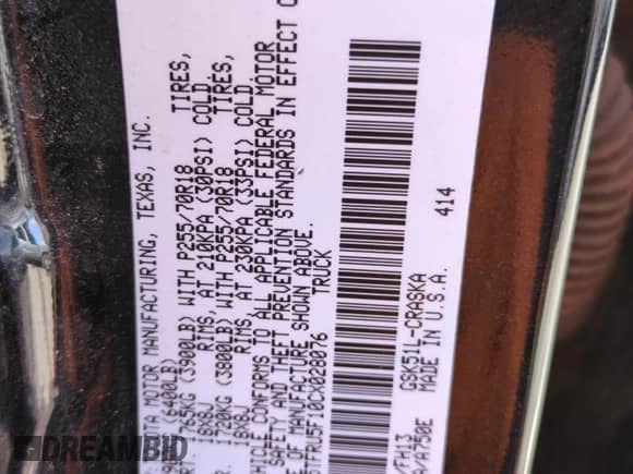 2012 Toyota Tundra z VIN 5TFRU5F10CX028076, wystawiony jako Copart lot #50353735 z przebiegiem 171 321 mil mil oraz Szkoda całkowita • Salvage title. Historia ofert i sprzedaży dostępna na DreamBid. Obrazek 13.