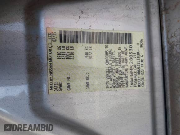 2015 Nissan Altima S z VIN 1N4AL3AP4FC280530, wystawiony jako IAAI lot #43408782 z przebiegiem 127 486 mil mil oraz . Historia ofert i sprzedaży dostępna na DreamBid. Obrazek 9.