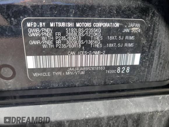 2024 Mitsubishi Outlander ES with VIN JA4J4UA85RZ618163, listed as a Copart auction lot 63319585 with 39,671 mi miles and Salvage title. Bid and sale history available at DreamBid. Image 12.
