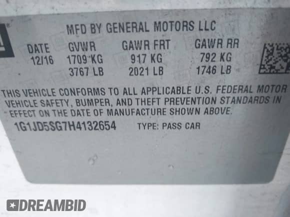2017 Chevrolet Sonic LT с VIN 1G1JD5SG7H4132654, выставлен на аукционе IAAI как лот 43294789 с пробегом 42 472 миль миль и . История ставок и продаж доступна на DreamBid. Изображение 9.