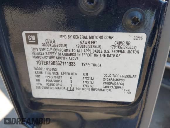 2006 GMC Sierra 1500 SLE2 с VIN 1GTEK19B36Z111933, выставлен на аукционе IAAI как лот 43180142 с пробегом 123 723 миль миль и . История ставок и продаж доступна на DreamBid. Изображение 9.