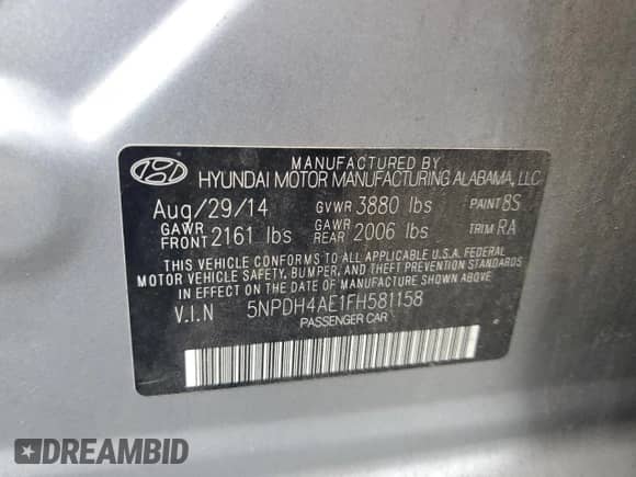 2015 Hyundai Elantra SE with VIN 5NPDH4AE1FH581158, listed as a Copart auction lot 84367045 with 114,544 mi miles and Salvage title. Bid and sale history available at DreamBid. Image 12.