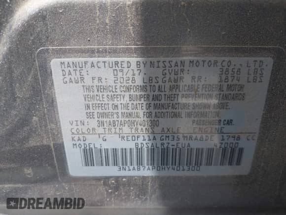 2017 Nissan Sentra SR с VIN 3N1AB7AP0HY401300, выставлен на аукционе IAAI как лот 42149122 с пробегом 100 376 миль миль и . История ставок и продаж доступна на DreamBid. Изображение 9.