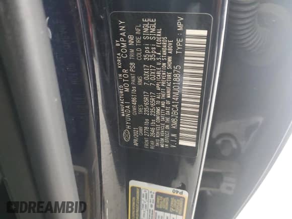 2022 Hyundai Tucson Blue with VIN KM8JBCA14NU018875, listed as a Copart auction lot 67028315 with 273,692 mi miles and Clean title. Bid and sale history available at DreamBid. Image 13.