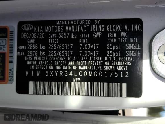 2021 Kia Sorento LX with VIN 5XYRG4LC0MG017512, listed as a Copart auction lot 84281945 with 90,130 mi miles and Salvage title. Bid and sale history available at DreamBid. Image 13.