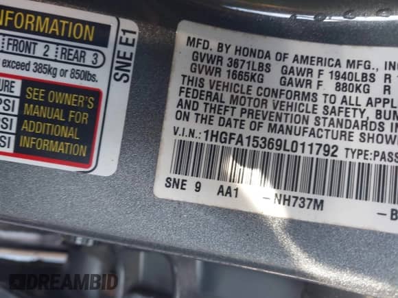 2009 Honda Civic с VIN 1HGFA15369L011792, выставлен на аукционе IAAI как лот 43600979 с пробегом 233 854 миль миль и . История ставок и продаж доступна на DreamBid. Изображение 9.