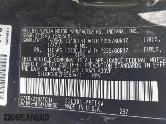 2015 Toyota Sienna LE AAS z VIN 5TDKK3DC2FS589471, wystawiony jako IAAI lot #42867927 z przebiegiem 156 259 mil mil oraz . Historia ofert i sprzedaży dostępna na DreamBid. Obrazek 9.