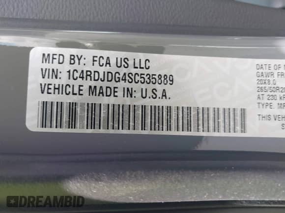 2025 Dodge Durango GT with VIN 1C4RDJDG4SC535889, listed as a IAAI auction lot 42420731 with 2,572 mi miles and . Bid and sale history available at DreamBid. Image 9.