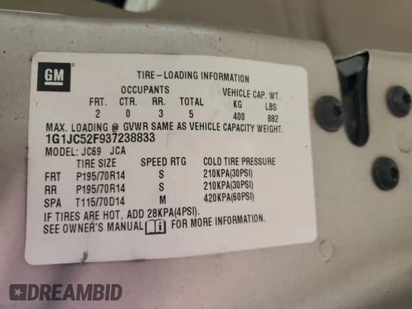2003 Chevrolet Cavalier with VIN 1G1JC52F937238833, listed as a Copart auction lot 64855425 with 79,753 mi miles and Salvage title. Bid and sale history available at DreamBid. Image 12.