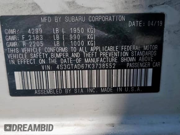 2019 Subaru Impreza Premium with VIN 4S3GTAD67K3738552, listed as a Copart auction lot 71272245 with 104,659 mi miles and Salvage title. Bid and sale history available at DreamBid. Image 12.