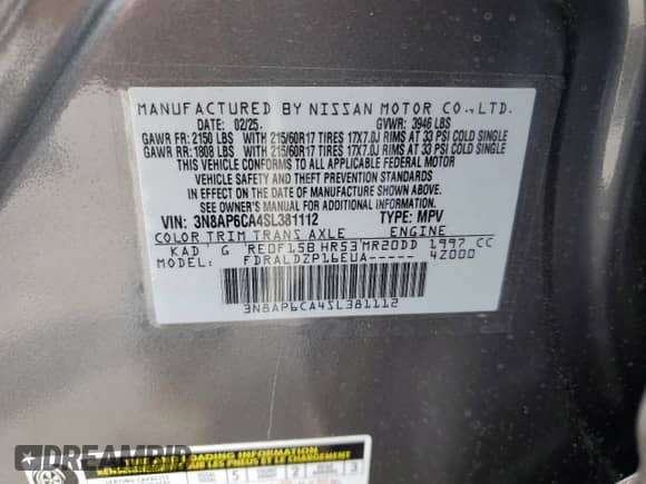 2025 Nissan Kicks SV с VIN 3N8AP6CA4SL381112, выставлен на аукционе Copart как лот 61275685 с пробегом 1 786 миль миль и Списание • Salvage title. История ставок и продаж доступна на DreamBid. Изображение 13.