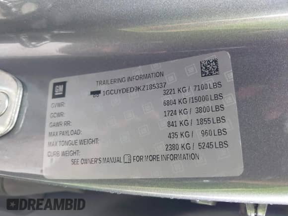 2019 Chevrolet Silverado 1500 LT with VIN 1GCUYDED9KZ185337, listed as a IAAI auction lot 42456750 with 120,402 mi miles and . Bid and sale history available at DreamBid. Image 9.