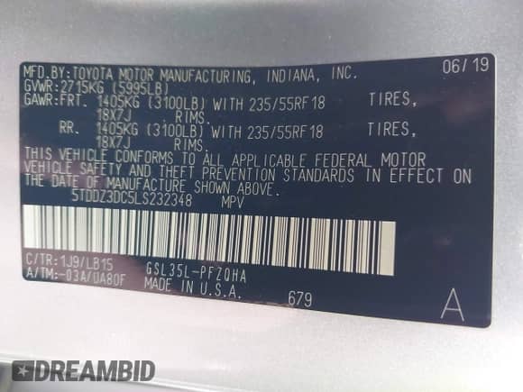 2020 Toyota Sienna XLE z VIN 5TDDZ3DC5LS232348, wystawiony jako IAAI lot #43335348 z przebiegiem 48 421 mil mil oraz . Historia ofert i sprzedaży dostępna na DreamBid. Obrazek 9.