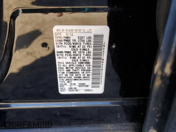 2012 Nissan Murano LE with VIN JN8AZ1MW8CW239543, listed as a Copart auction lot 82389475 with 157,084 mi miles and Clean title. Bid and sale history available at DreamBid. Image 13.