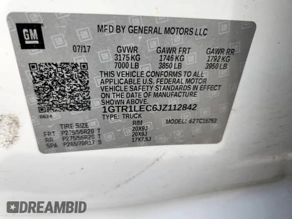 2018 GMC Sierra 1500 z VIN 1GTR1LEC6JZ112842, wystawiony jako Copart lot #70846185 z przebiegiem 71 178 mil mil oraz Szkoda całkowita • Salvage title. Historia ofert i sprzedaży dostępna na DreamBid. Obrazek 12.