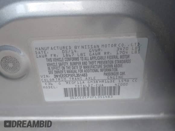 2015 Nissan Note SV z VIN 3N1CE2CPXFL351483, wystawiony jako IAAI lot #42667911 z przebiegiem 48 405 mil mil oraz . Historia ofert i sprzedaży dostępna na DreamBid. Obrazek 9.