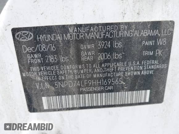 2017 Hyundai Elantra SE с VIN 5NPD74LF9HH169565, выставлен на аукционе IAAI как лот 43196752 с пробегом 106 364 миль миль и . История ставок и продаж доступна на DreamBid. Изображение 9.