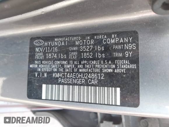 2017 Hyundai Accent SE с VIN KMHCT4AE0HU248612, выставлен на аукционе IAAI как лот 43404017 с пробегом 169 479 миль миль и . История ставок и продаж доступна на DreamBid. Изображение 9.