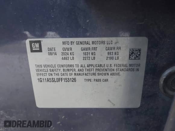 2015 Chevrolet Malibu LS z VIN 1G11A5SL0FF153126, wystawiony jako IAAI lot #42916070 z przebiegiem 147 295 mil mil oraz . Historia ofert i sprzedaży dostępna na DreamBid. Obrazek 9.