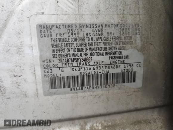 2017 Nissan Sentra S с VIN 3N1AB7AP5HY340932, выставлен на аукционе Copart как лот 85762895 с пробегом 79 458 миль миль и Чистый • Clean title. История ставок и продаж доступна на DreamBid. Изображение 12.