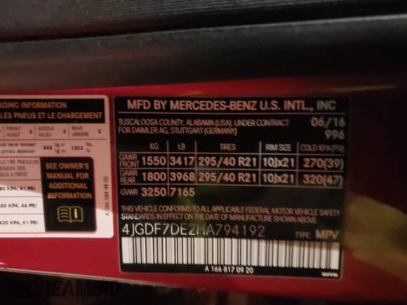 2017 Mercedes-Benz GLS 550 with VIN 4JGDF7DE2HA794192, listed as a IAAI auction lot 41308713 with 117,034 mi miles and . Bid and sale history available at DreamBid. Image 9.