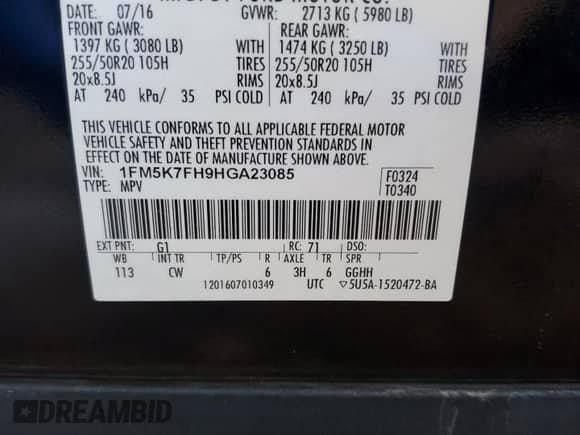 2017 Ford Explorer Limited z VIN 1FM5K7FH9HGA23085, wystawiony jako Copart lot #81435785 z przebiegiem 132 722 mil mil oraz Szkoda całkowita • Salvage title. Historia ofert i sprzedaży dostępna na DreamBid. Obrazek 13.