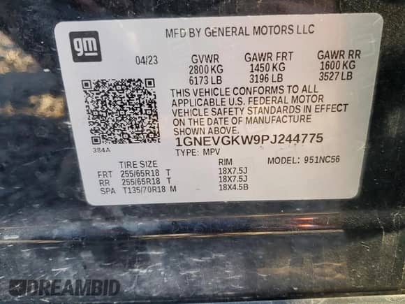 2023 Chevrolet Traverse LT Cloth с VIN 1GNEVGKW9PJ244775, выставлен на аукционе Copart как лот 70784945 с пробегом Не указан миль и Списание • Salvage title. История ставок и продаж доступна на DreamBid. Изображение 13.