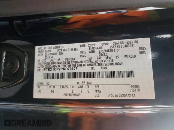 2023 Ford F-150 XL z VIN 1FTEX1CP2PKD79307, wystawiony jako Copart lot #55232125 z przebiegiem 69 084 mil mil oraz Szkoda całkowita • Salvage title. Historia ofert i sprzedaży dostępna na DreamBid. Obrazek 12.