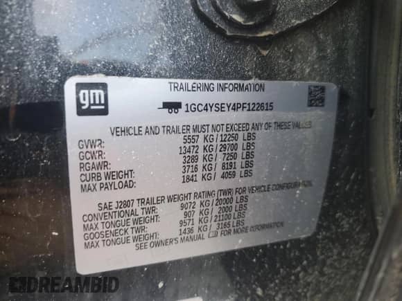 2023 Chevrolet Silverado 3500HD Work Truck с VIN 1GC4YSEY4PF122615, выставлен на аукционе Copart как лот 42308435 с пробегом 77 996 миль миль и Списание • Salvage title. История ставок и продаж доступна на DreamBid. Изображение 13.