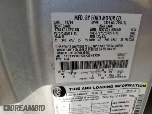 2014 Ford F-150 XLT с VIN 1FTFW1EF0EKG44329, выставлен на аукционе Copart как лот 85263155 с пробегом 199 142 миль миль и Списание • Salvage title. История ставок и продаж доступна на DreamBid. Изображение 12.