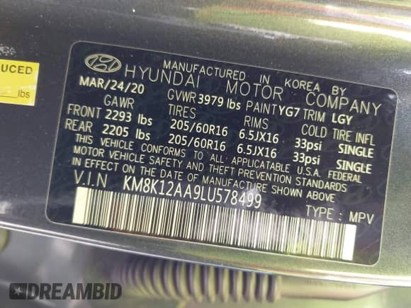 2020 Hyundai Kona SE с VIN KM8K12AA9LU578499, выставлен на аукционе IAAI как лот 43005545 с пробегом 62 487 миль миль и . История ставок и продаж доступна на DreamBid. Изображение 9.