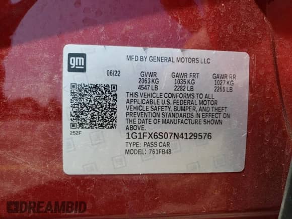 2022 Chevrolet Bolt EV 2LT с VIN 1G1FX6S07N4129576, выставлен на аукционе Copart как лот 65082725 с пробегом 52 164 миль миль и Списание • Salvage title. История ставок и продаж доступна на DreamBid. Изображение 14.