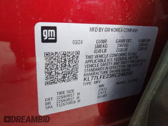 2024 Chevrolet Trax LS z VIN KL77LFE23RC246200, wystawiony jako IAAI lot #43422314 z przebiegiem 11 318 mil mil oraz . Historia ofert i sprzedaży dostępna na DreamBid. Obrazek 9.