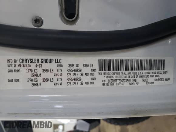 2013 Ram 1500 Express with VIN 1C6RR7FT2DS673249, listed as a Copart auction lot 69505805 with 166,074 mi miles and Clean title. Bid and sale history available at DreamBid. Image 13.