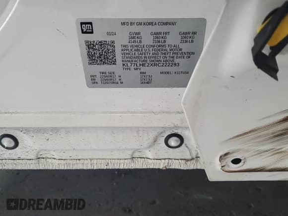 2024 Chevrolet Trax LT z VIN KL77LHE2XRC222293, wystawiony jako Copart lot #70397095 z przebiegiem Nie podano mil oraz Szkoda całkowita • Salvage title. Historia ofert i sprzedaży dostępna na DreamBid. Obrazek 14.
