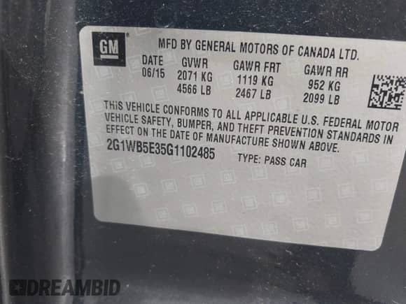 2016 Chevrolet Impala LT z VIN 2G1WB5E35G1102485, wystawiony jako IAAI lot #43442367 z przebiegiem 106 548 mil mil oraz . Historia ofert i sprzedaży dostępna na DreamBid. Obrazek 9.