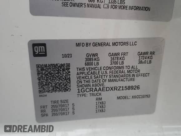 2024 Chevrolet Silverado 1500 Work Truck с VIN 1GCRAAEDXRZ158926, выставлен на аукционе Copart как лот 81693294 с пробегом 25 319 миль миль и Списание • Salvage title. История ставок и продаж доступна на DreamBid. Изображение 14.