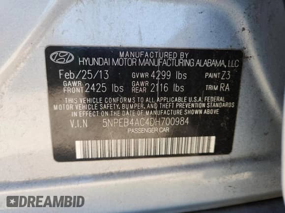 2013 Hyundai Sonata GLS с VIN 5NPEB4AC4DH700984, выставлен на аукционе Copart как лот 87241275 с пробегом 220 425 миль миль и Списание • Salvage title. История ставок и продаж доступна на DreamBid. Изображение 12.