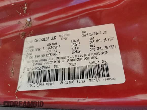 2008 Dodge Dakota SLT с VIN 1D7HW48NX8S539644, выставлен на аукционе Copart как лот 68586715 с пробегом 81 195 миль миль и На запчасти • Non repairable. История ставок и продаж доступна на DreamBid. Изображение 12.