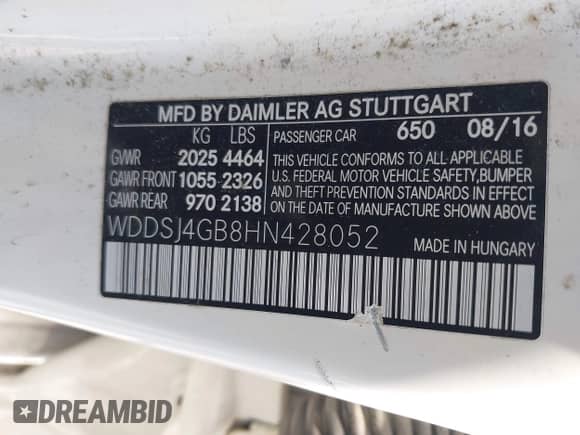 2017 Mercedes-Benz CLA 250 with VIN WDDSJ4GB8HN428052, listed as a IAAI auction lot 42744674 with 76,555 mi miles and . Bid and sale history available at DreamBid. Image 9.