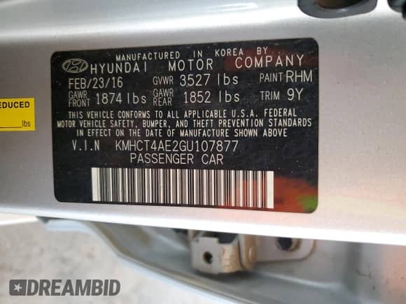 2016 Hyundai Accent SE with VIN KMHCT4AE2GU107877, listed as a Copart auction lot 86694285 with 110,720 mi miles and Salvage title. Bid and sale history available at DreamBid. Image 12.