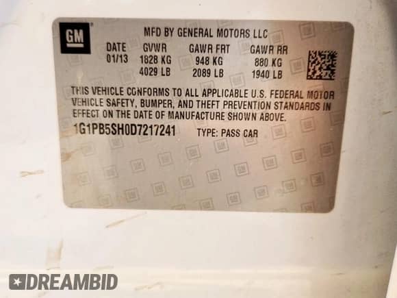 2013 Chevrolet Cruze LS с VIN 1G1PB5SH0D7217241, выставлен на аукционе Copart как лот 62565685 с пробегом 147 896 миль миль и Списание • Salvage title. История ставок и продаж доступна на DreamBid. Изображение 12.