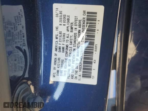 2014 Honda Accord Sport with VIN 1HGCR2F54EA308972, listed as a Copart auction lot 87165355 with 63,522 mi miles and Salvage title. Bid and sale history available at DreamBid. Image 12.