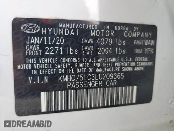 2020 Hyundai Ioniq SE z VIN KMHC75LC3LU209365, wystawiony jako Copart lot #69870065 z przebiegiem 69 431 mil mil oraz Szkoda całkowita • Salvage title. Historia ofert i sprzedaży dostępna na DreamBid. Obrazek 12.