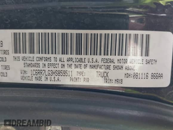 2017 Ram 1500 Big Horn z VIN 1C6RR7LG3HS859511, wystawiony jako IAAI lot #42060794 z przebiegiem 121 081 mil mil oraz . Historia ofert i sprzedaży dostępna na DreamBid. Obrazek 9.