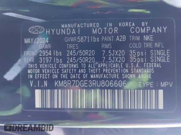 2024 Hyundai Palisade Calligraphy z VIN KM8R7DGE3RU806606, wystawiony jako IAAI lot #41851025 z przebiegiem 6 500 mil mil oraz . Historia ofert i sprzedaży dostępna na DreamBid. Obrazek 9.