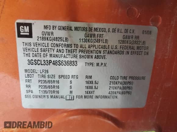 2008 Saturn VUE XE с VIN 3GSCL33P48S636833, выставлен на аукционе Copart как лот 71256215 с пробегом 160 689 миль миль и Списание • Salvage title. История ставок и продаж доступна на DreamBid. Изображение 13.